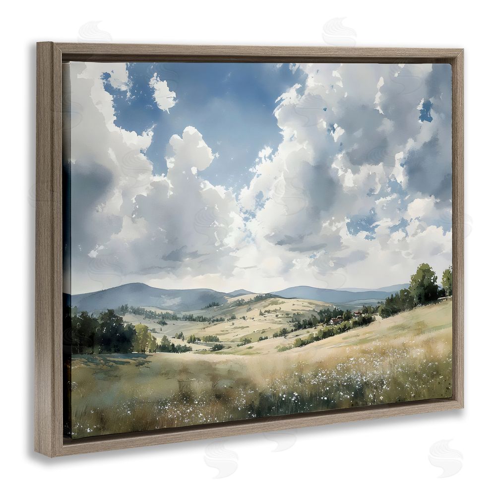 Franklyn Gregory Cloudy Hills Meadow Brown Floating Frame Canvas Wall Art Print