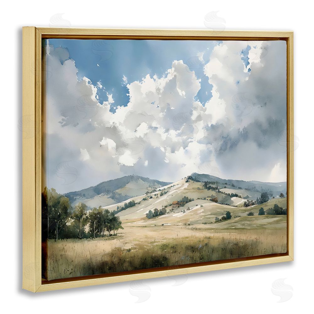 Franklyn Gregory Tranquil Hills Meadow Gold Floating Framed Canvas Wall Art Print