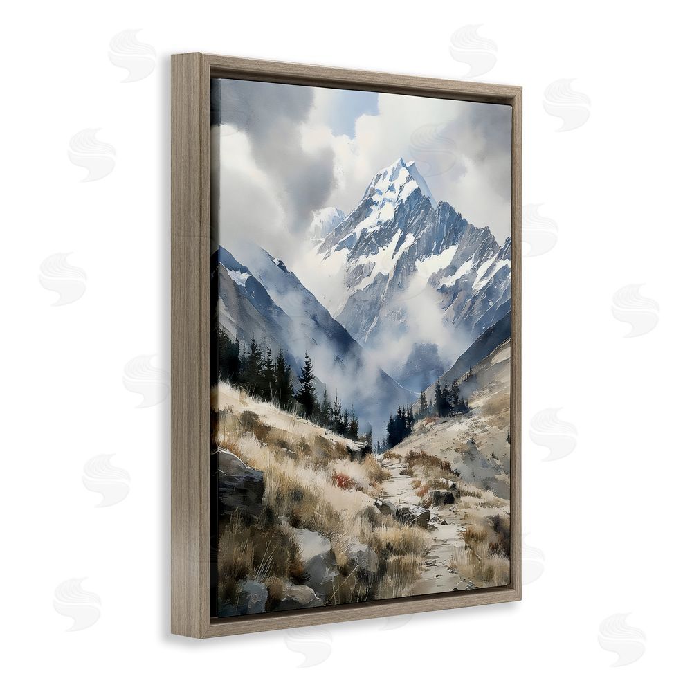 Franklyn Gregory Snow Caps Mountain Peaks Brown Floating Framed Canvas Wall Art Print