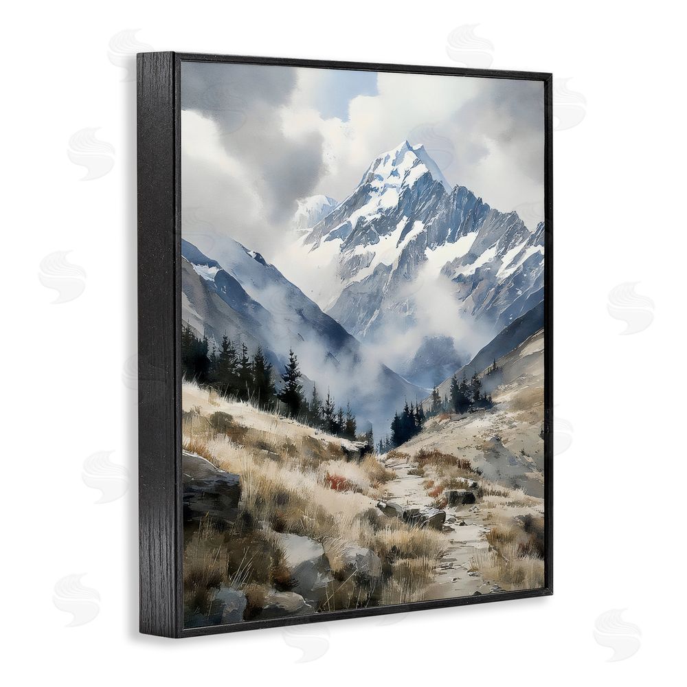 Franklyn Gregory Snow Caps Mountain Peaks Black Framed Giclee Wall Art Print