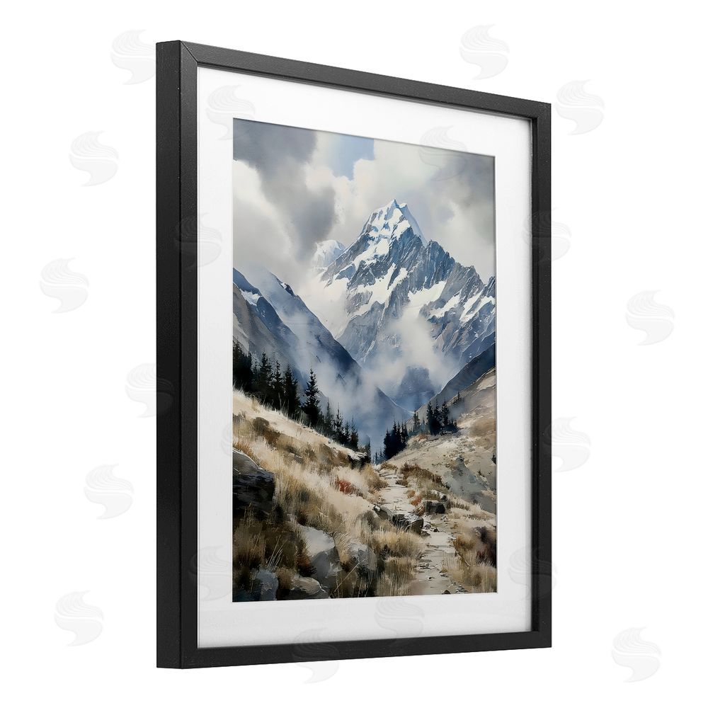 Franklyn Gregory Snow Caps Mountain Peaks Black Framed Print Under Glass with White Mat Wall Art