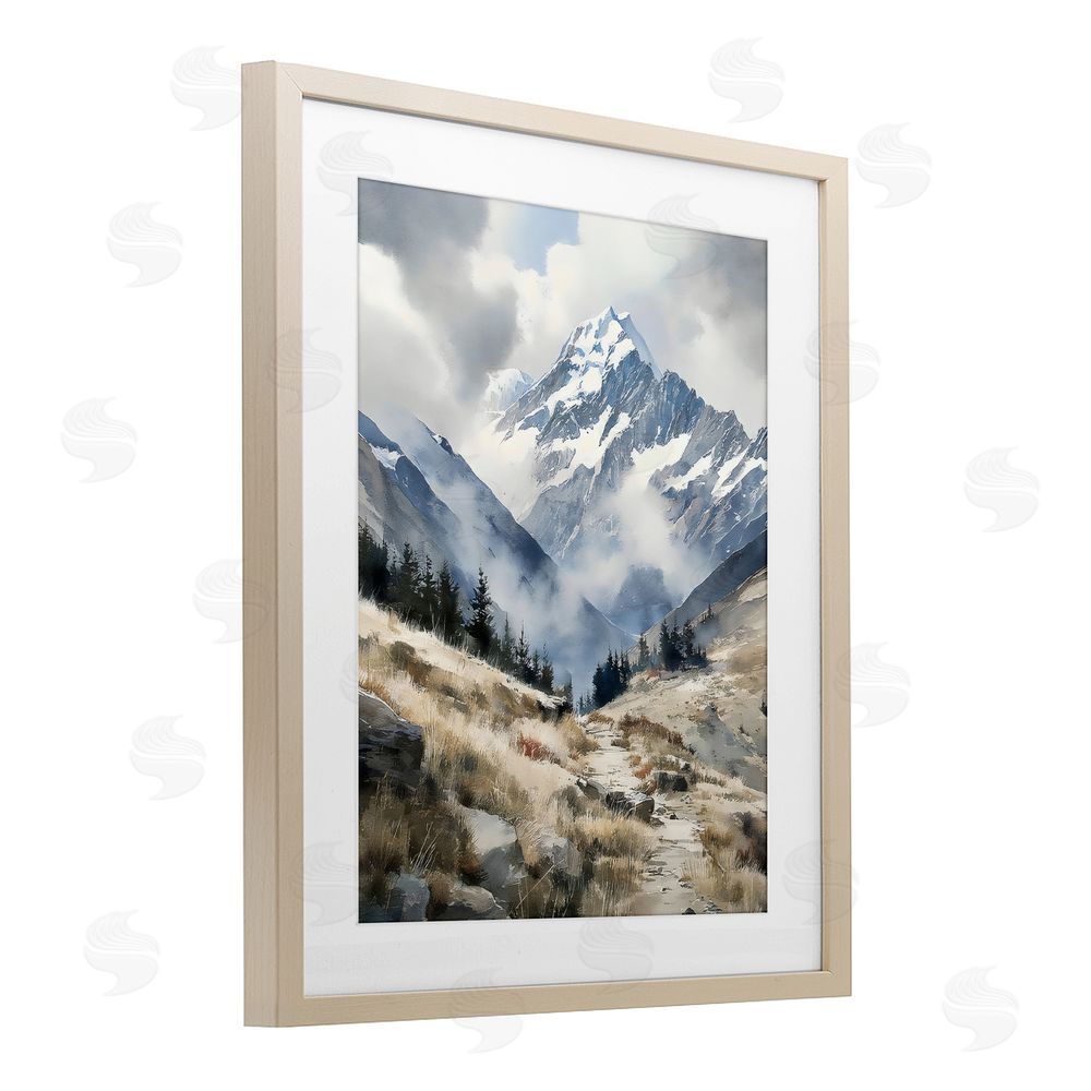 Franklyn Gregory Snow Caps Mountain Peaks Brown Framed Print Under Glass with White Mat Wall Art