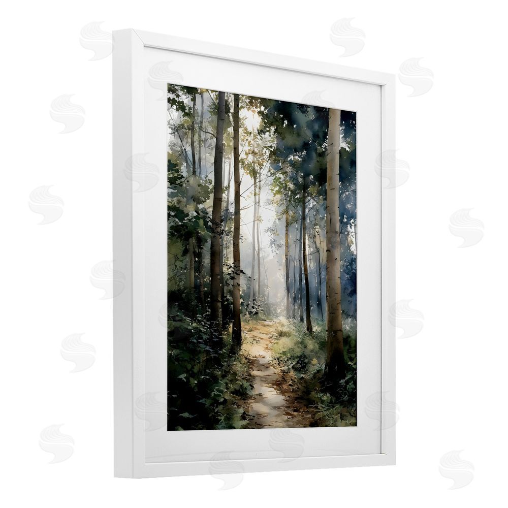 Franklyn Gregory Forest Path in Morning White Framed Print Under Glass Wall Art