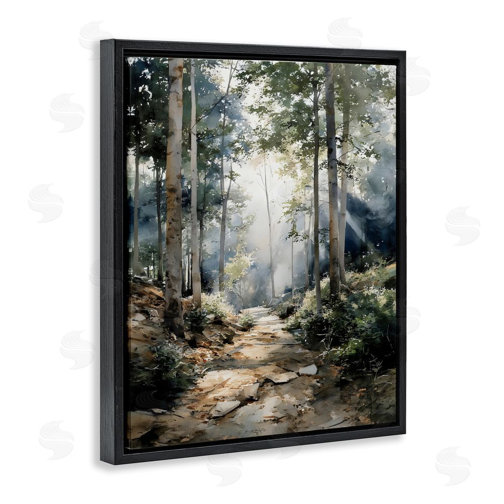 Franklyn Gregory Through The Woods Pathway Black Floating Framed Canvas Wall Art Print