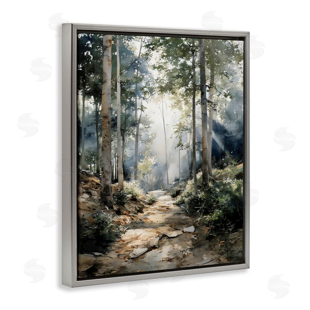 Franklyn Gregory Through The Woods Pathway Gray Floating Framed Canvas Wall Art Print