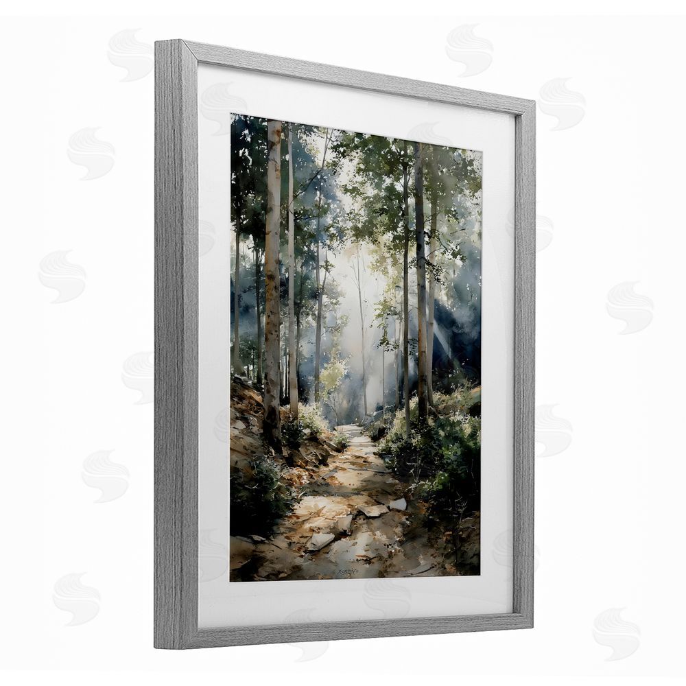 Franklyn Gregory Through The Woods Pathway Gray Framed Print Under Glass with White Mat Wall Art