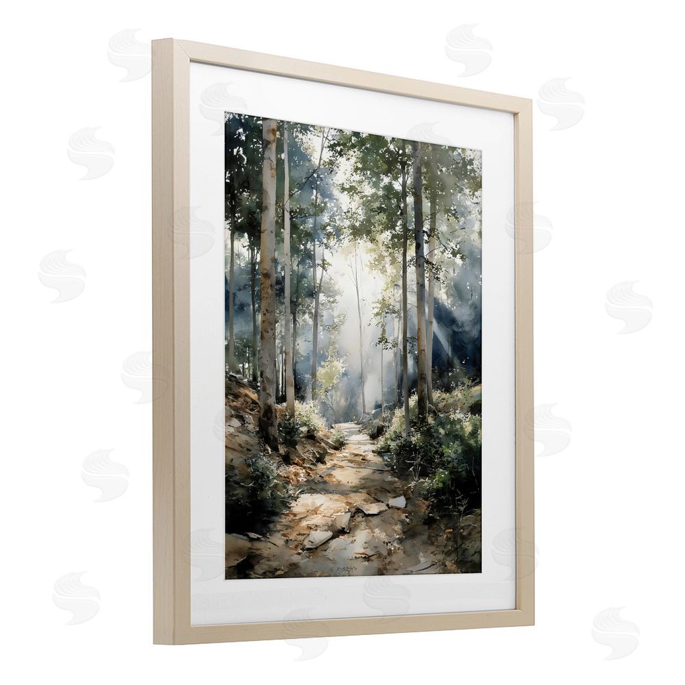 Franklyn Gregory Through The Woods Pathway Brown Framed Print Under Glass with White Mat Wall Art