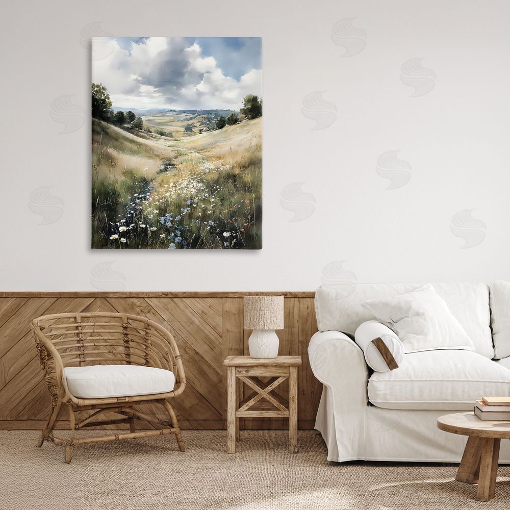 Franklyn Gregory Floral Valley of Wild Daisies Stretched Canvas Wall Art in Room