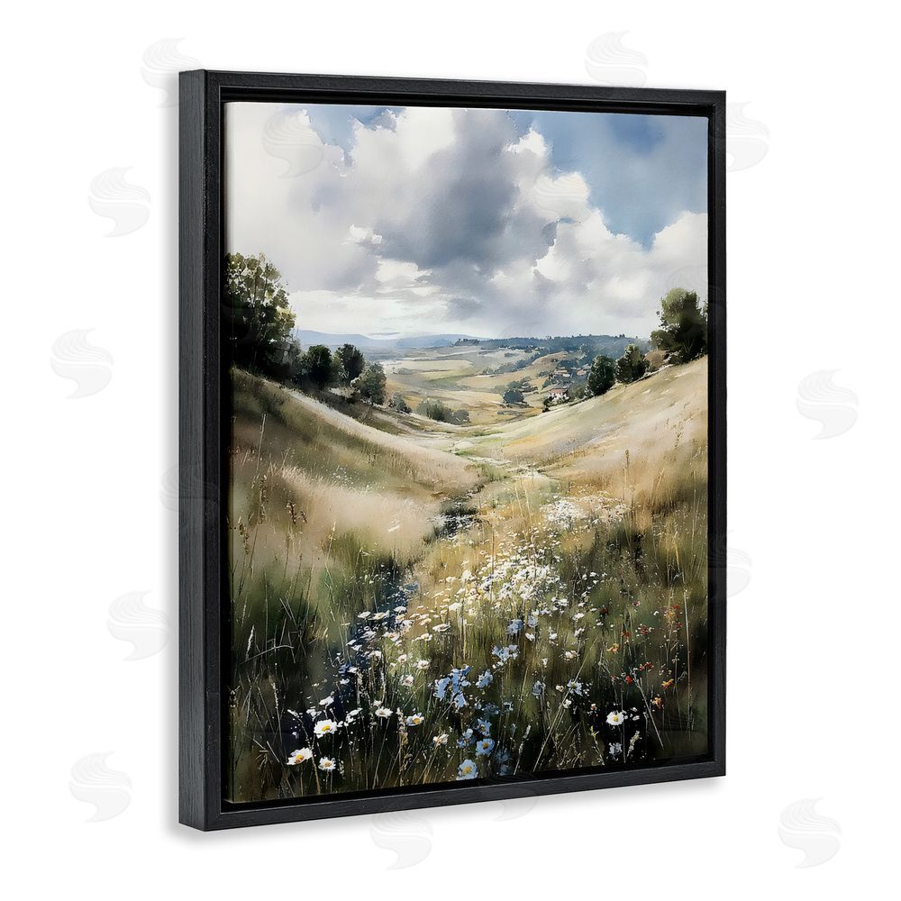 Franklyn Gregory Floral Valley of Wild Daisies Black Floating Framed Canvas Wall Art