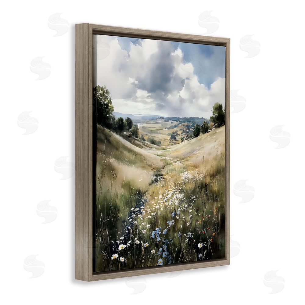 Franklyn Gregory Floral Valley of Wild Daisies Brown Floating Framed Canvas Wall Art