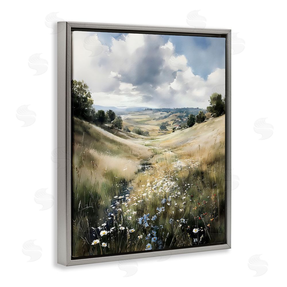 Franklyn Gregory Floral Valley of Wild Daisies Gray Floating Framed Canvas Wall Art