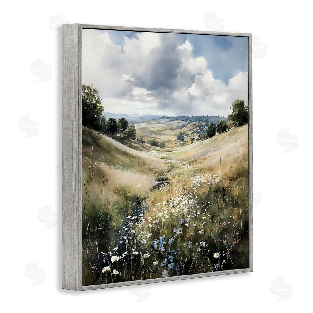Franklyn Gregory Floral Valley of Wild Daisies Gray Framed Giclee Wall Art