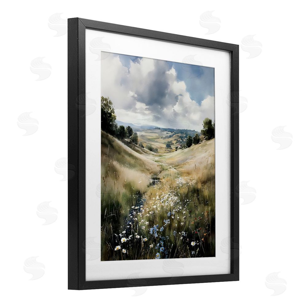 Franklyn Gregory Floral Valley of Wild Daisies Black Framed Print Under Glass Wall Art