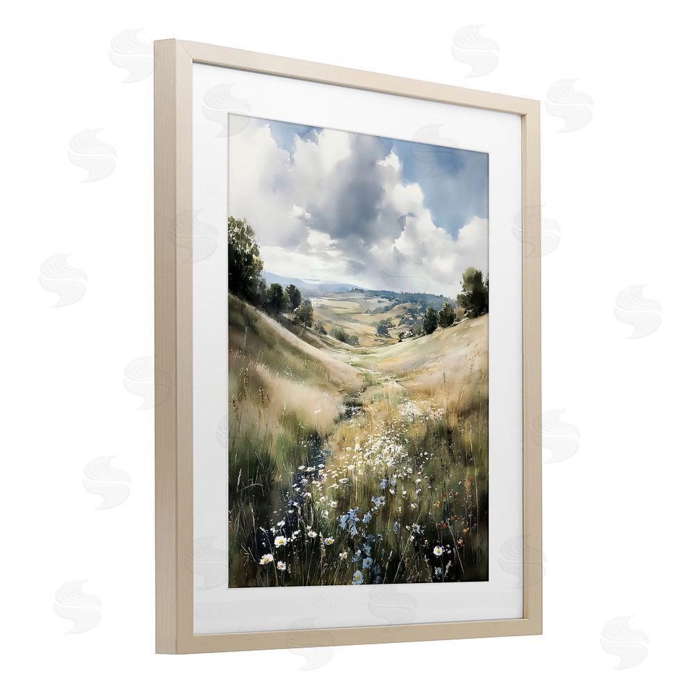 Franklyn Gregory Floral Valley of Wild Daisies Brown Framed Print Under Glass Wall Art
