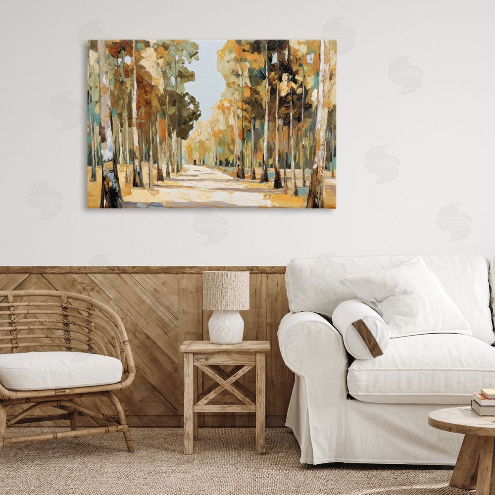 Gina Kelly Modern Impressionist Fall Forest Stretched Canvas Wall Art in Room