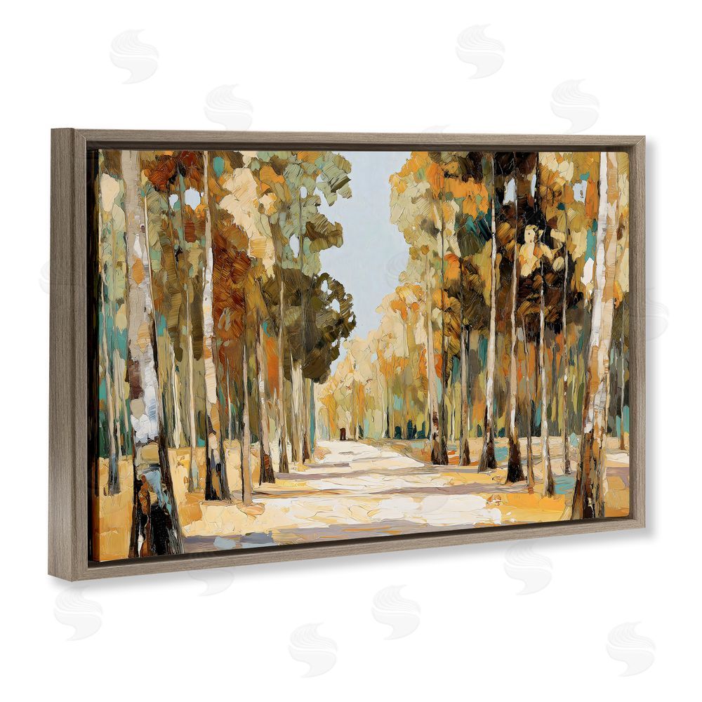 Gina Kelly Modern Impressionist Fall Forest Brown Floating Framed Canvas Wall Art