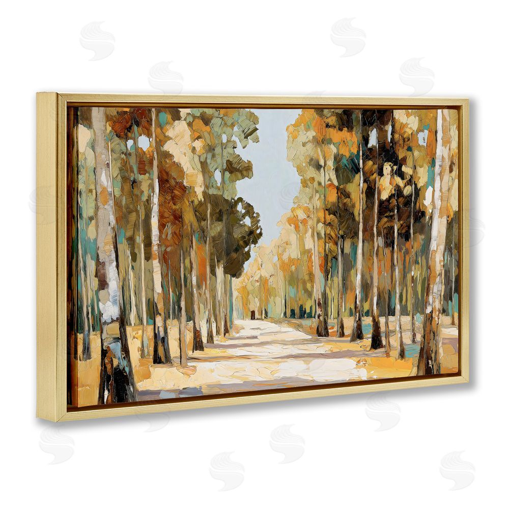 Gina Kelly Modern Impressionist Fall Forest Gold Floating Framed Canvas Wall Art