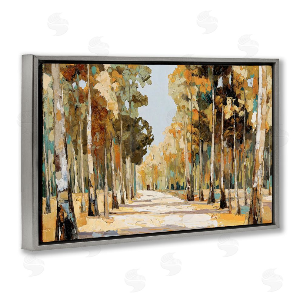 Gina Kelly Modern Impressionist Fall Forest Gray Floating Framed Canvas Wall Art