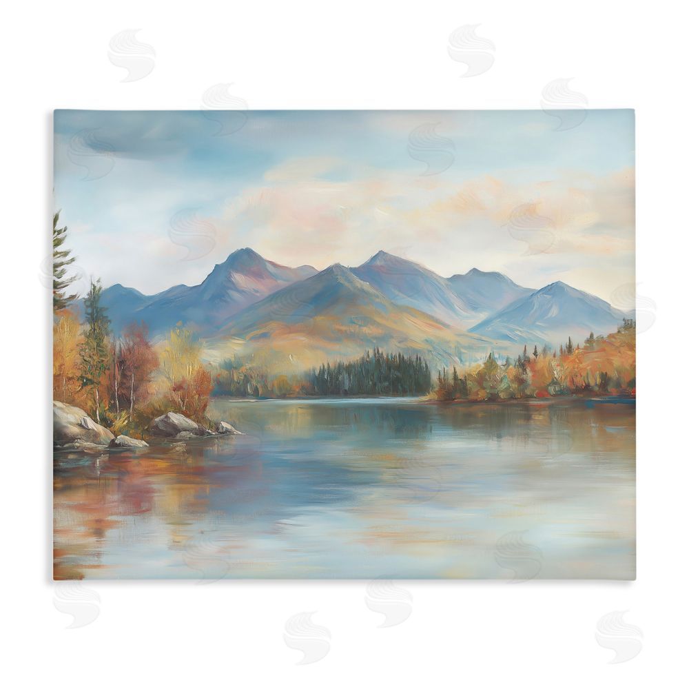 LSR Design Studio Rustic Lake Landscape in Fall Stretched Canvas Wall Art Print