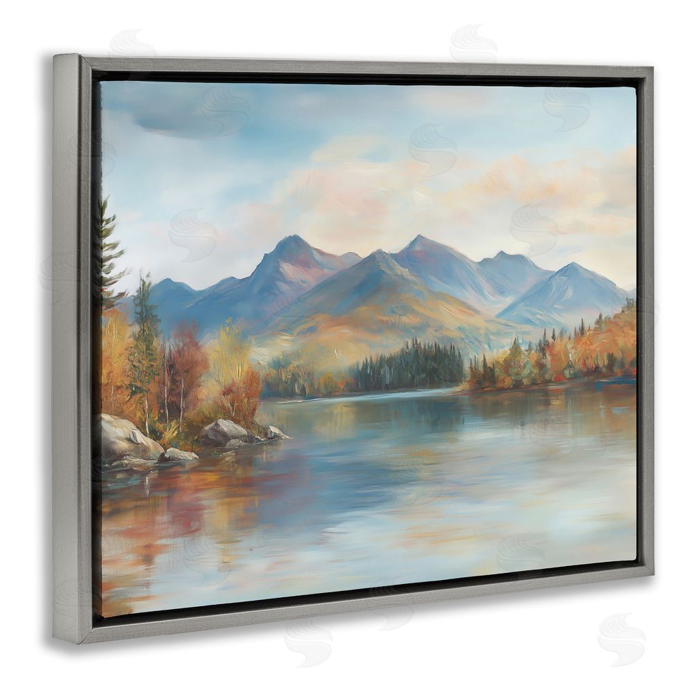LSR Design Studio Rustic Lake Landscape in Fall Gray Floating Framed Canvas Wall Art Print