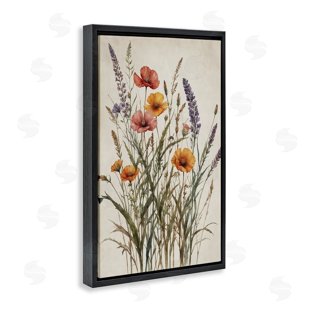 Nataly White Vintage Collection of Meadow Botanicals Black Floating Framed Canvas Wall Art Print