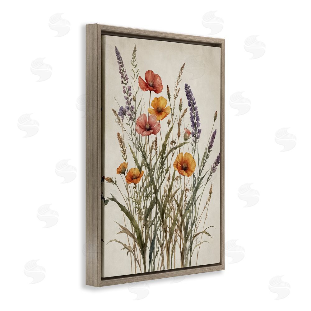 Nataly White Vintage Collection of Meadow Botanicals Brown Floating Framed Canvas Wall Art Print