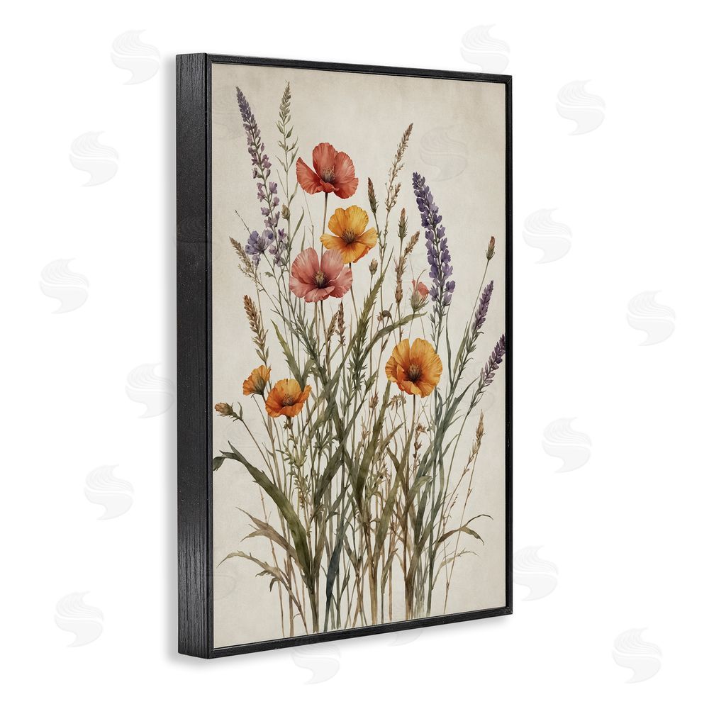 Nataly White Vintage Collection of Meadow Botanicals Black Framed Giclee Wall Art Print