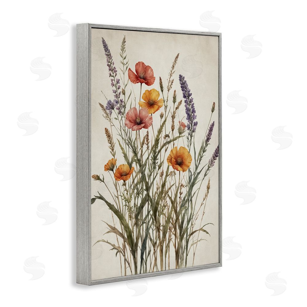 Nataly White Vintage Collection of Meadow Botanicals Gray Framed Giclee Wall Art Print