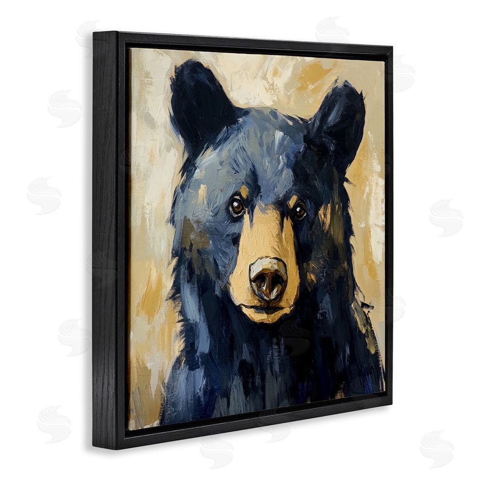 Petal Prints Design Big Bear with Brushstrokes Black Floating Frame Stretched Canvas Wall Art Print