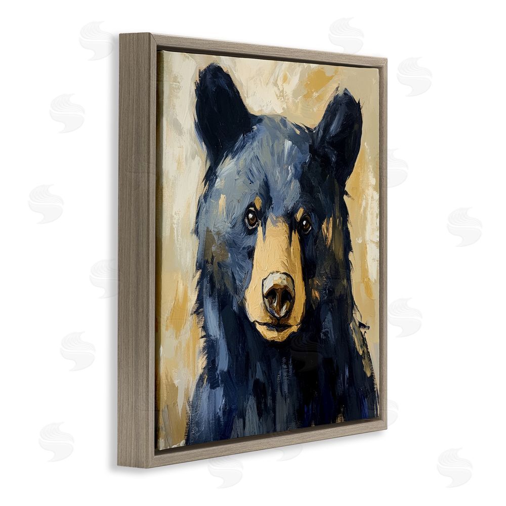 Petal Prints Design Big Bear with Brushstrokes Brown Floating Frame Stretched Canvas Wall Art Print