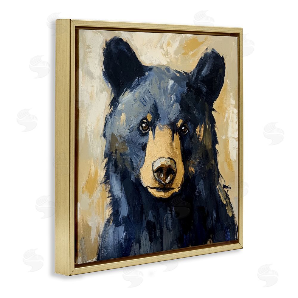 Petal Prints Design Big Bear with Brushstrokes Gold Floating Frame Stretched Canvas Wall Art Print