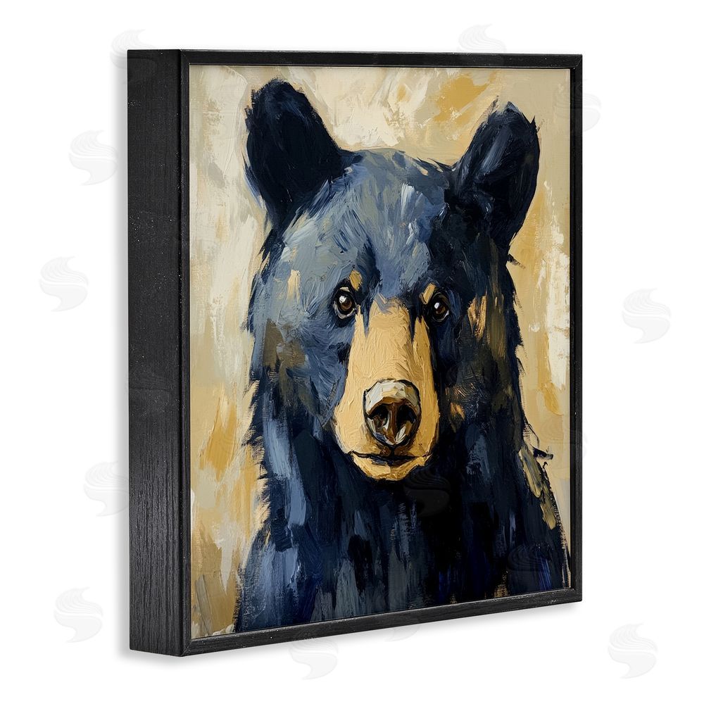 Petal Prints Design Big Bear with Brushstrokes Black Framed Giclee Wall Art Print