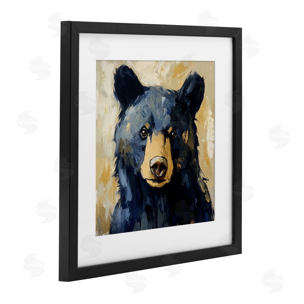 Petal Prints Design Big Bear with Brushstrokes Black Framed Print Under Glass with Matting Wall Art