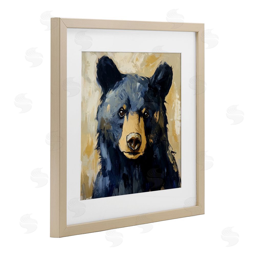 Petal Prints Design Big Bear with Brushstrokes Brown Framed Print Under Glass with Matting Wall Art