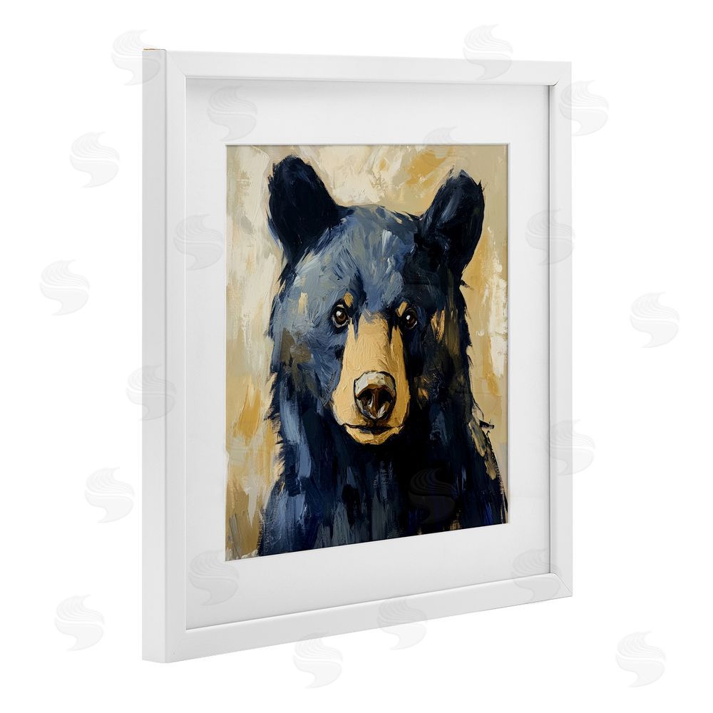 Petal Prints Design Big Bear with Brushstrokes White Framed Print Under Glass with Matting Wall Art