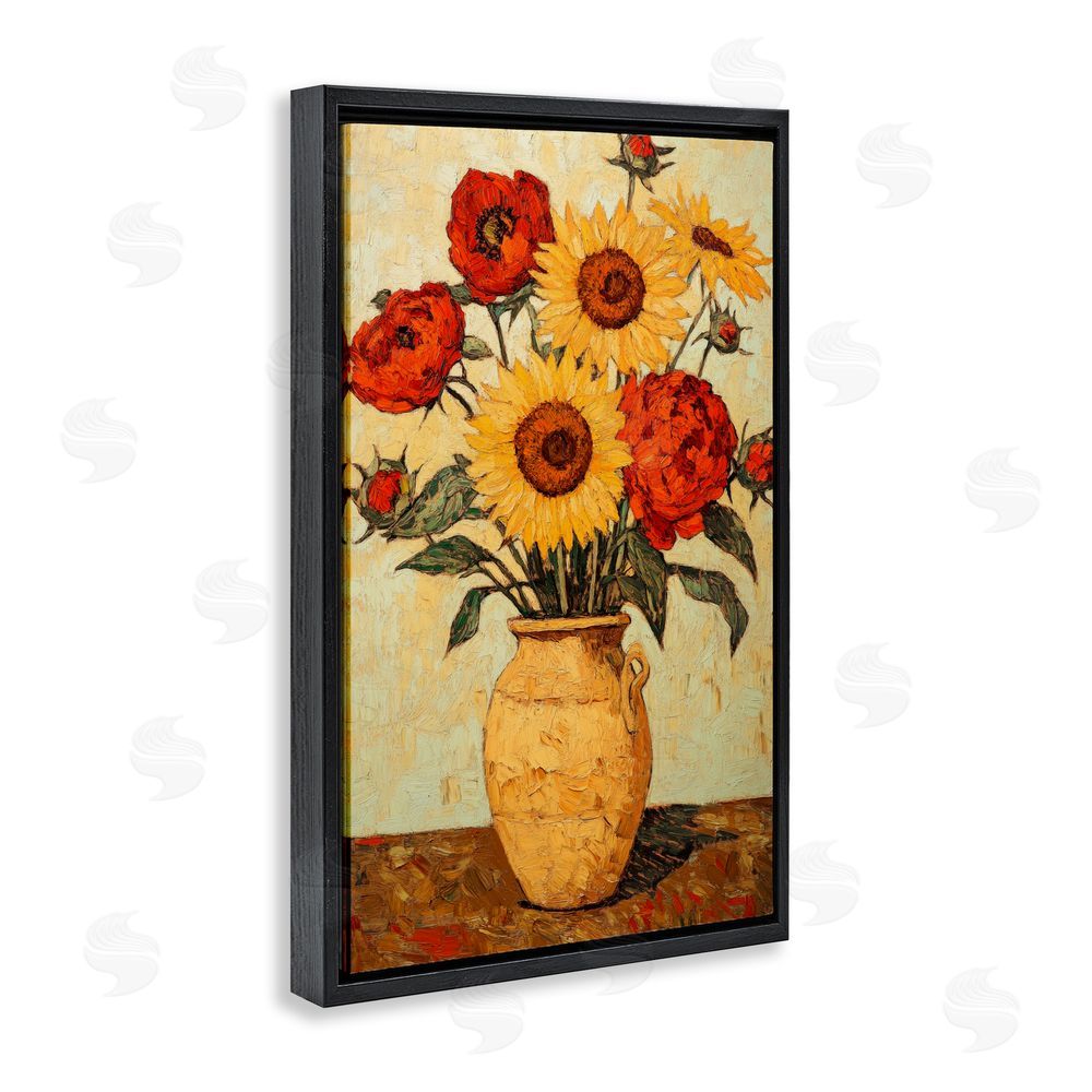Petal Prints Design Rustic Flower Display Black Floating Frame Canvas Wall Art Print