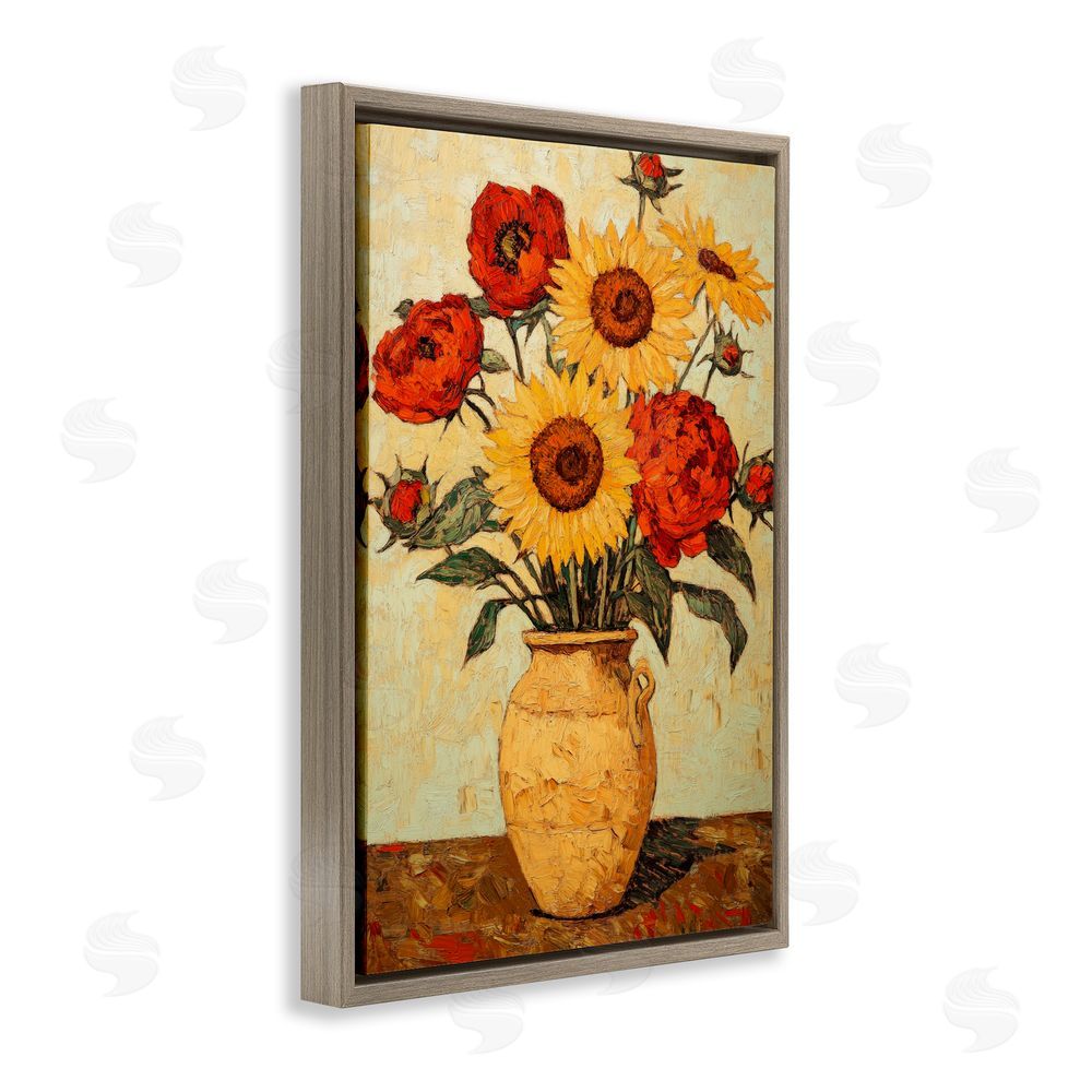 Petal Prints Design Rustic Flower Display Brown Floating Frame Canvas Wall Art Print