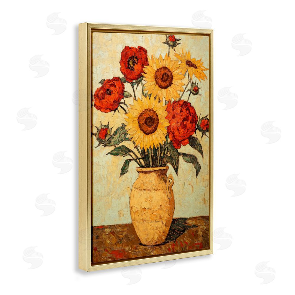 Petal Prints Design Rustic Flower Display Gold Floating Frame Canvas Wall Art Print