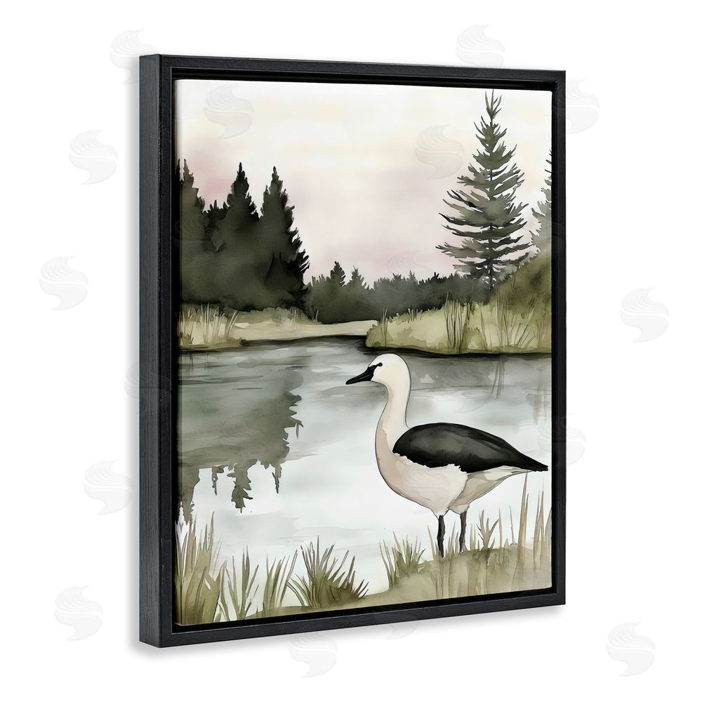 Riley B Springtime Serenity Duck Black Floating Framed Canvas Wall Art Print