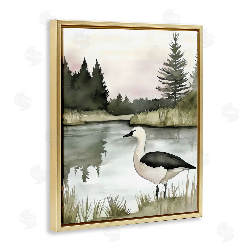 Riley B Springtime Serenity Duck Gold Floating Framed Canvas Wall Art Print