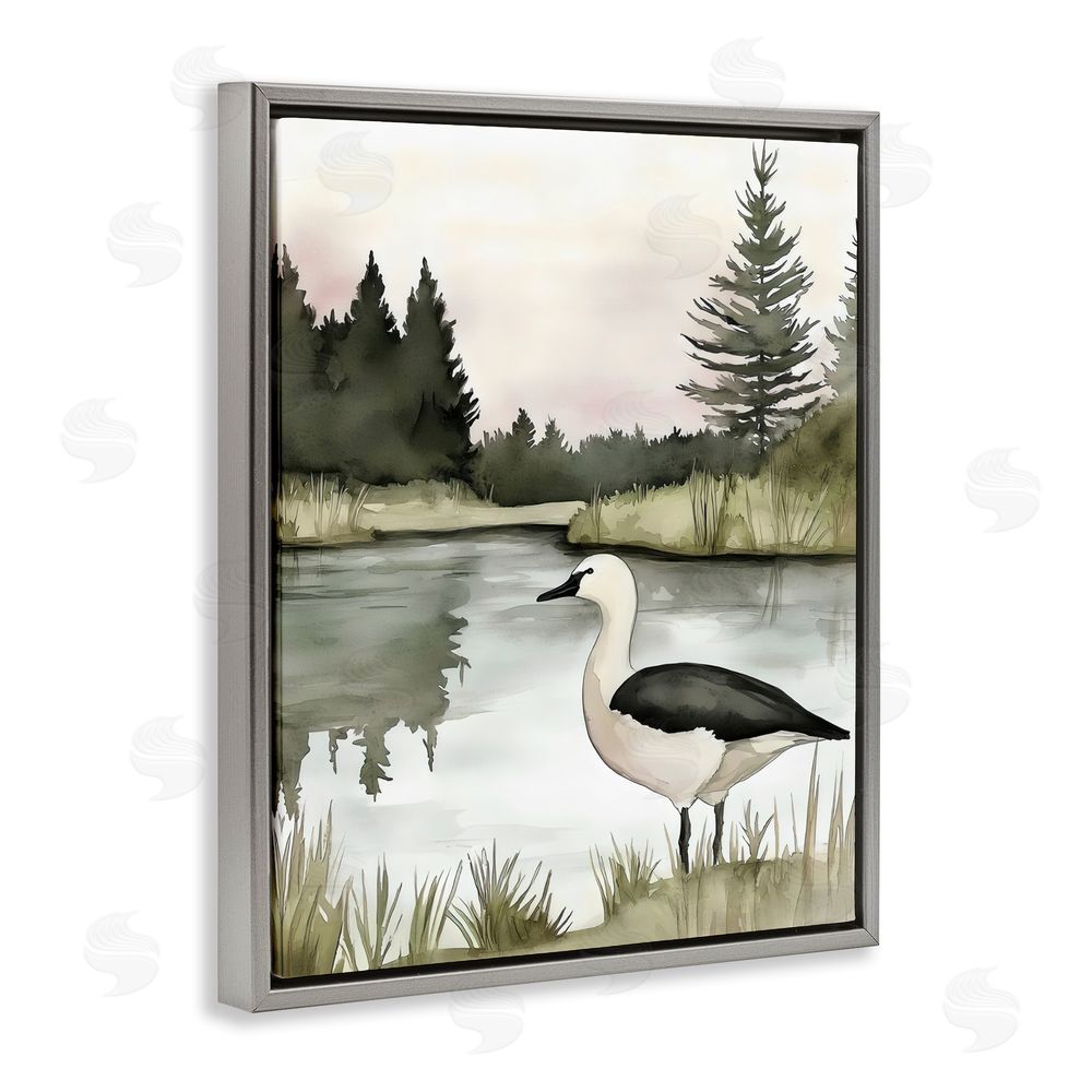 Riley B Springtime Serenity Duck Gray Floating Framed Canvas Wall Art Print