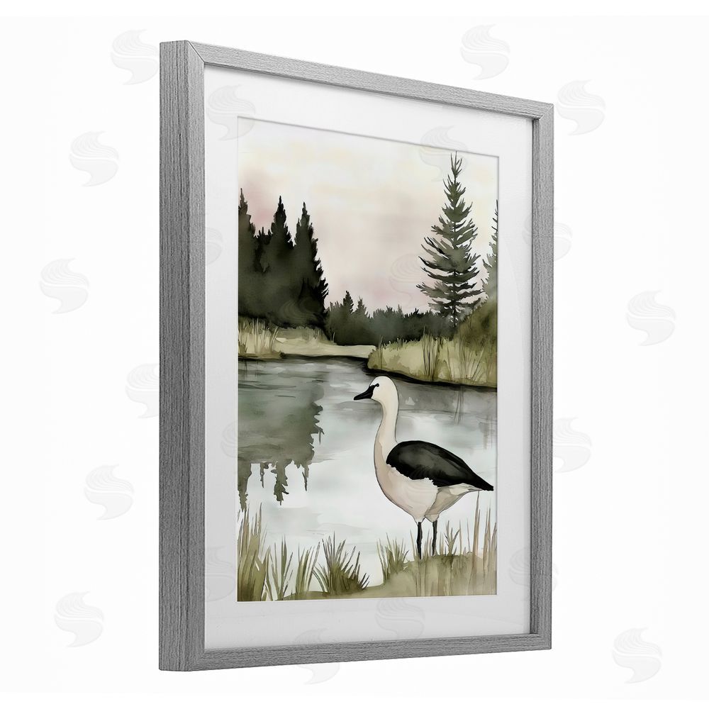 Riley B Springtime Serenity Duck Gray Framed Print Under Glass with White Mat Wall Art