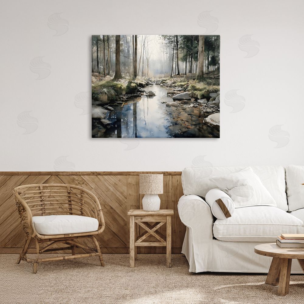 Franklyn Gregory Rock Creek in Morning Mist Stretched Canvas Wall Art in Room