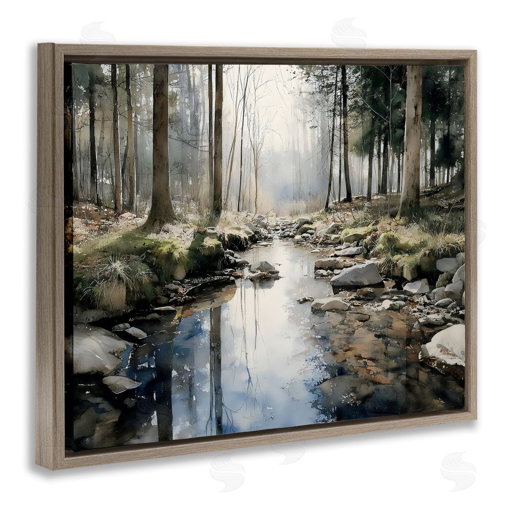 Franklyn Gregory Rock Creek in Morning Mist Brown Floating Framed Canvas Wall Art