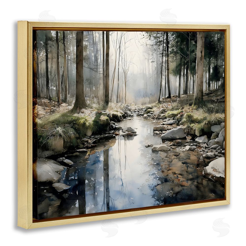 Franklyn Gregory Rock Creek in Morning Mist Gold Floating Framed Canvas Wall Art