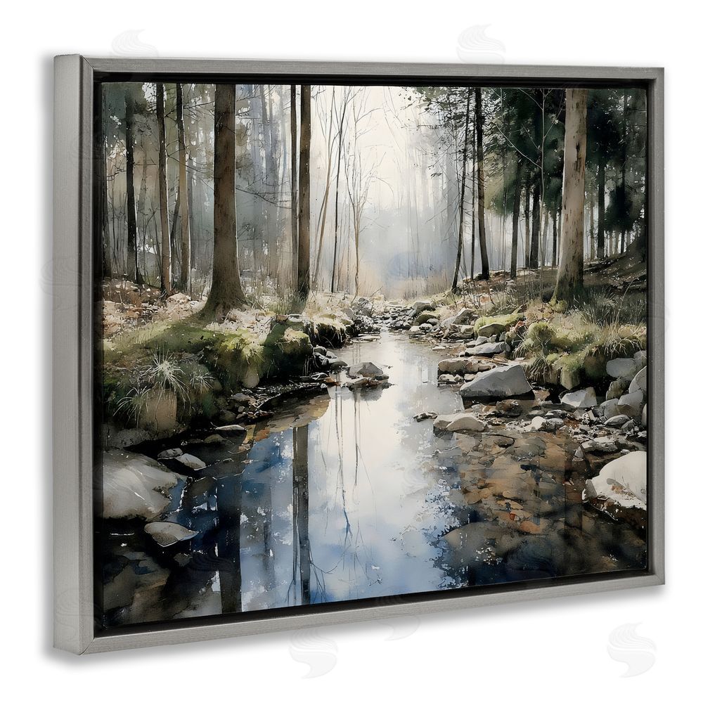 Franklyn Gregory Rock Creek in Morning Mist Gray Floating Framed Canvas Wall Art