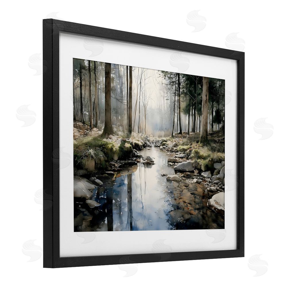 Franklyn Gregory Rock Creek in Morning Mist Black Framed Print Under Glass Wall Art