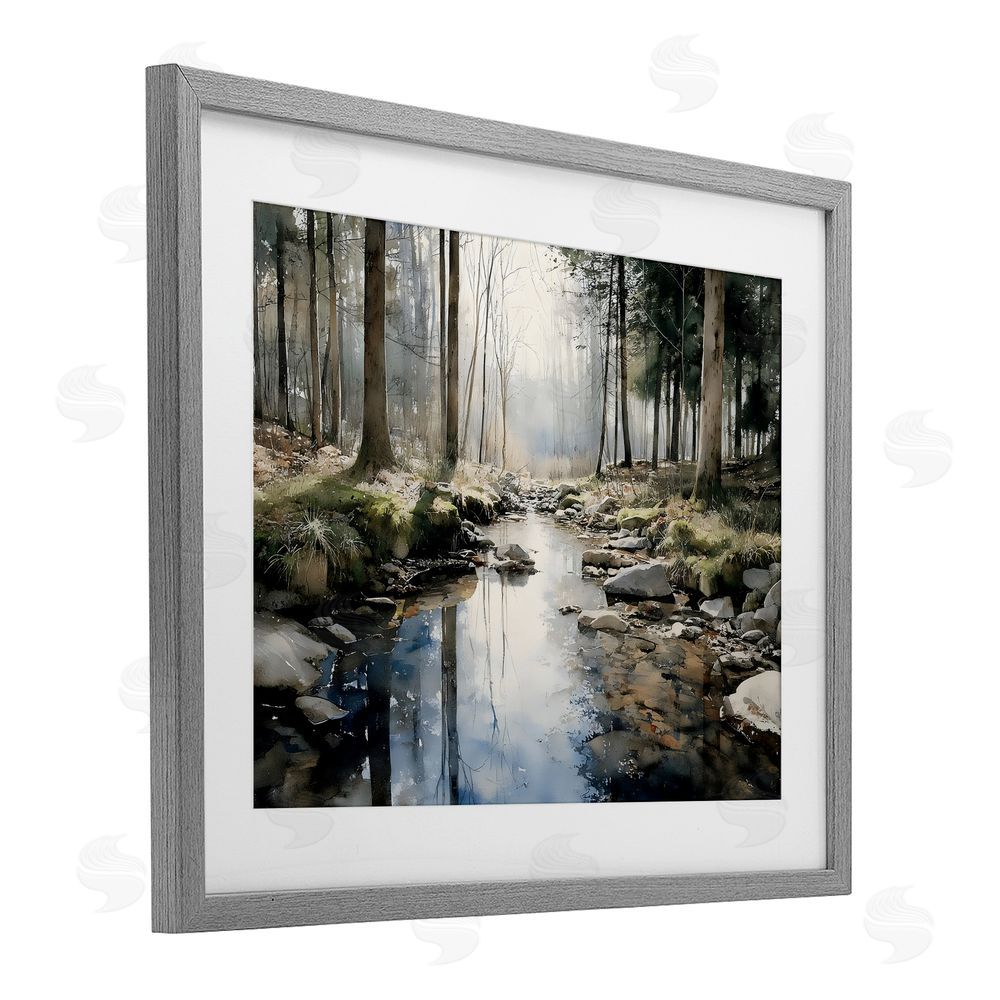 Franklyn Gregory Rock Creek in Morning Mist Gray Framed Print Under Glass Wall Art