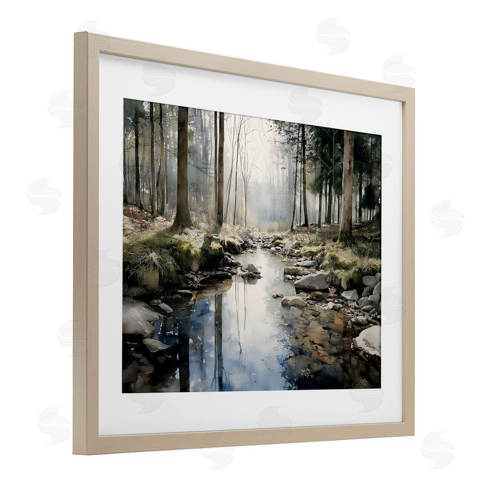 Franklyn Gregory Rock Creek in Morning Mist Brown Framed Print Under Glass Wall Art