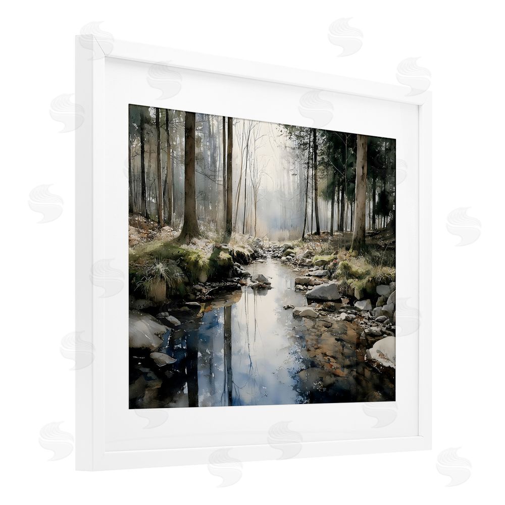 Franklyn Gregory Rock Creek in Morning Mist White Framed Print Under Glass Wall Art